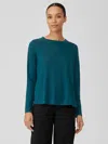 Eileen Fisher Organic Linen Jersey Crew Neck Top In Blue