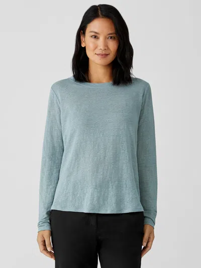 Eileen Fisher Organic Linen Jersey Crew Neck Top In Blue