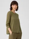 Eileen Fisher Organic Linen Jersey Crew Neck Top In Green