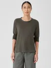 Eileen Fisher Organic Linen Jersey Crew Neck Top In Green