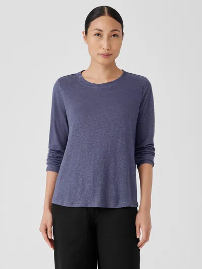 Eileen Fisher Organic Linen Jersey Crew Neck Top In Blue