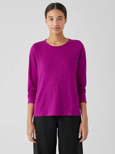 Eileen Fisher Organic Linen Jersey Crew Neck Top In Purple