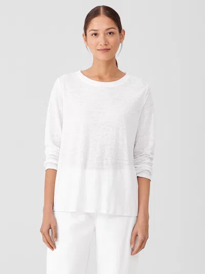 Eileen Fisher Organic Linen Jersey Crew Neck Top In White