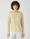 Eileen Fisher Organic Linen Jersey Crew Neck Top In Yellow