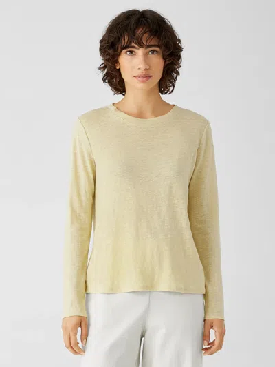 Eileen Fisher Organic Linen Jersey Crew Neck Top In Yellow