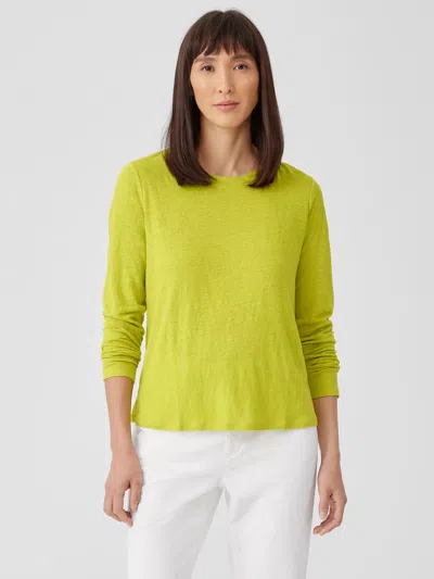 Eileen Fisher Organic Linen Jersey Crew Neck Top In Yellow