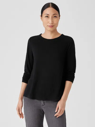 Eileen Fisher Organic Linen Jersey Long-sleeve Tee In Black