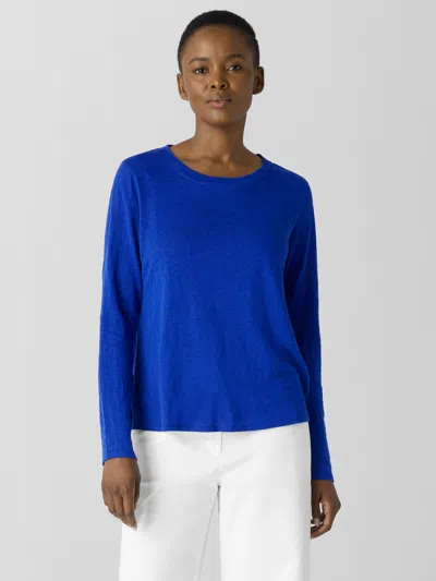 Eileen Fisher Organic Linen Jersey Long-sleeve Tee In Blue