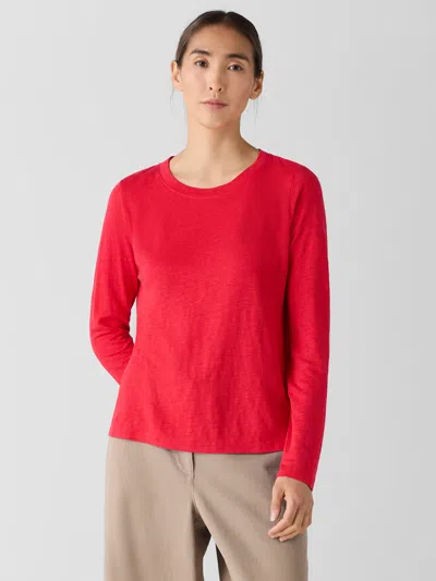 Eileen Fisher Organic Linen Jersey Long-sleeve Tee In Red