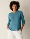 Eileen Fisher Organic Linen Jersey Long-sleeve Tee In Blue
