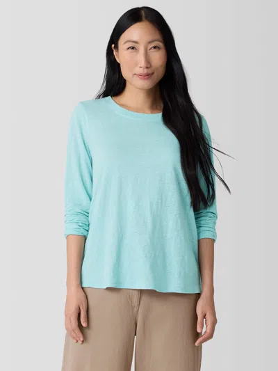 Eileen Fisher Organic Linen Jersey Long-sleeve Tee In Green