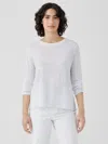 Eileen Fisher Organic Linen Jersey Long-sleeve Tee In White