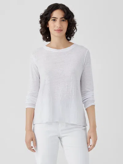Eileen Fisher Organic Linen Jersey Long-sleeve Tee In White