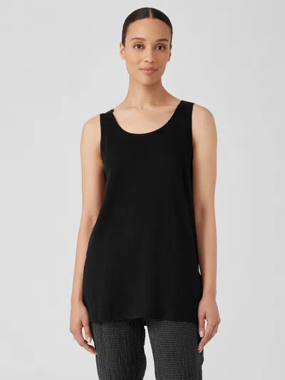 Eileen Fisher Organic Linen Jersey Long Tank In Black