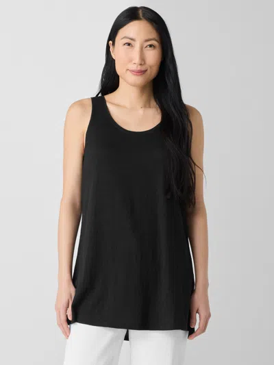 Eileen Fisher Organic Linen Jersey Long Tank In Black