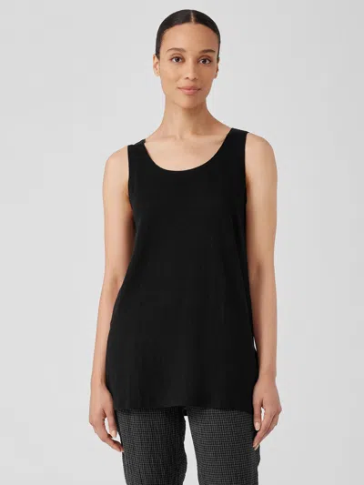 Eileen Fisher Organic Linen Jersey Long Tank In Black