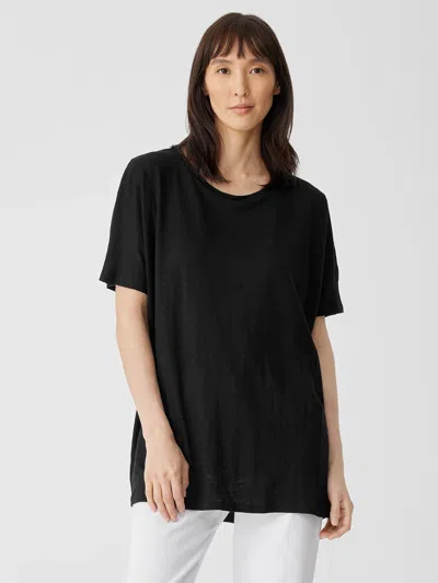 Eileen Fisher Organic Linen Jersey Long Tee In Black