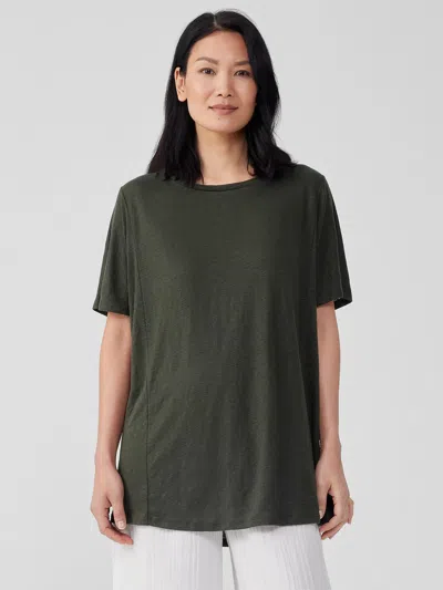 Eileen Fisher Organic Linen Jersey Long Tee In Green