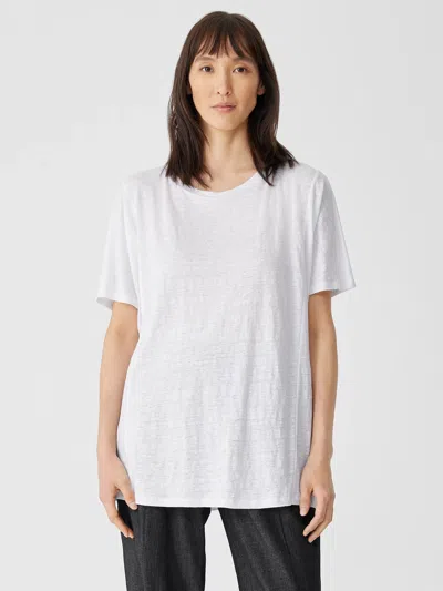 Eileen Fisher Organic Linen Jersey Long Tee In White