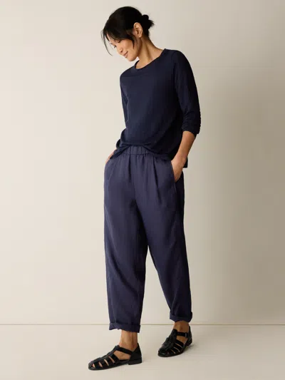Eileen Fisher Organic Linen Jersey Long-sleeve Tee In Blue