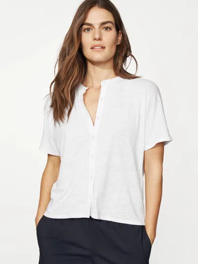 Eileen Fisher Organic Linen Jersey Mandarin Collar Shirt In White