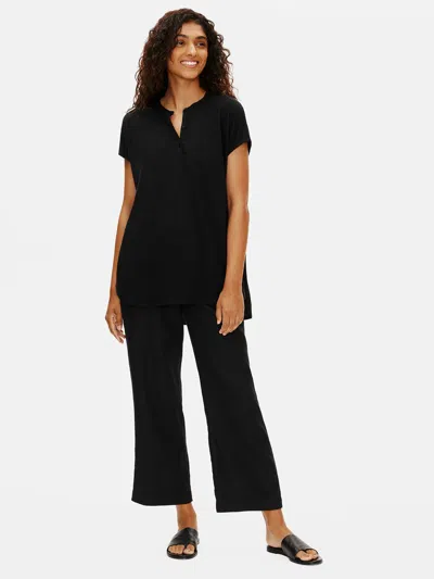 Eileen Fisher Organic Linen Jersey Mandarin Collar Tunic In Black