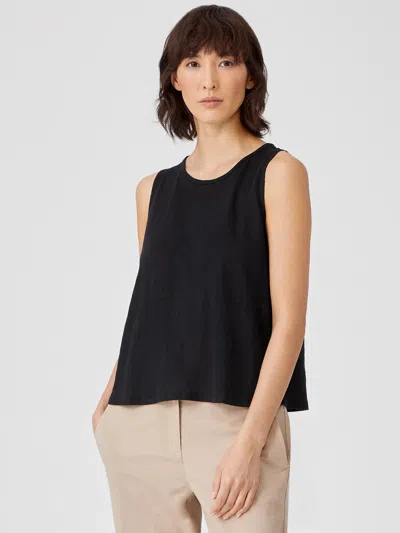 Eileen Fisher Organic Linen Jersey Round Neck Shell In Black