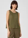 Eileen Fisher Organic Linen Jersey Round Neck Shell In Green