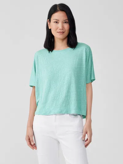 Eileen Fisher Organic Linen Jersey Round Neck Tee In Blue