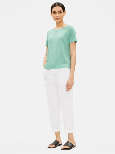 Eileen Fisher Organic Linen Jersey Round Neck Tee In Blue