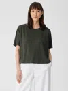 Eileen Fisher Organic Linen Jersey Round Neck Tee In Green