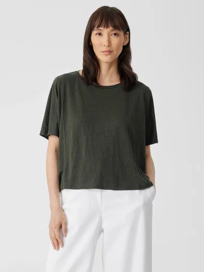 Eileen Fisher Organic Linen Jersey Round Neck Tee In Green