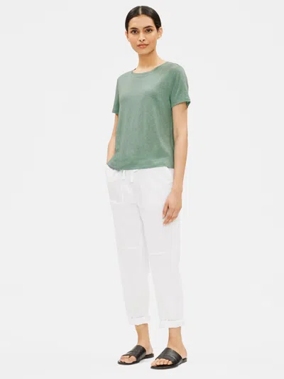 Eileen Fisher Organic Linen Jersey Round Neck Tee In Green