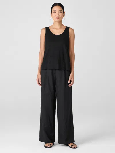 Eileen Fisher Organic Linen Jersey Scoop Neck Tank In Black