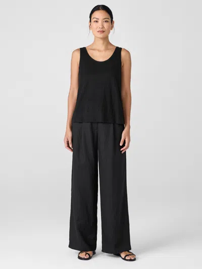 Eileen Fisher Organic Linen Jersey Scoop Neck Tank In Black