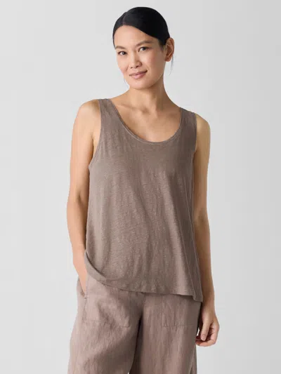 Eileen Fisher Organic Linen Jersey Scoop Neck Tank In Brown