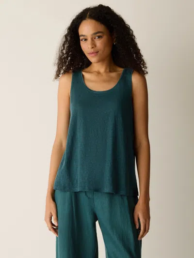 Eileen Fisher Organic Linen Jersey Scoop Neck Tank In Kelp