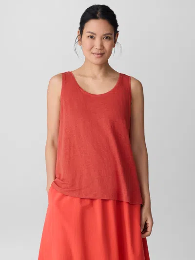 Eileen Fisher Organic Linen Jersey Scoop Neck Tank In Red