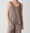Eileen Fisher Organic Linen Jersey Scoop Neck Tank Top In Cocoa In Brown
