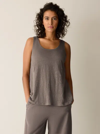 Eileen Fisher Organic Linen Jersey Scoop Neck Tank In Walnut