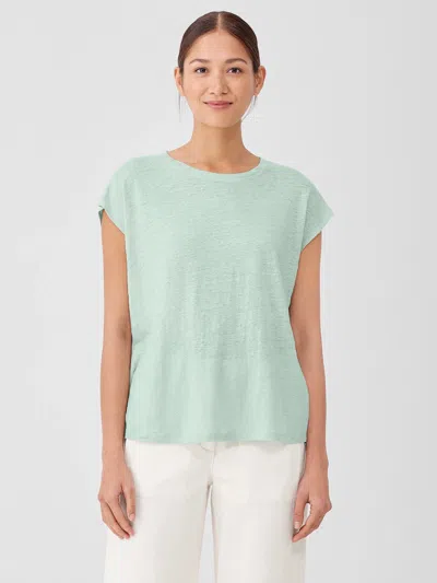 Eileen Fisher Organic Linen Jersey Shirred-back Top In Blue
