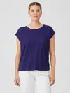 Eileen Fisher Organic Linen Jersey Shirred-back Top In Blue