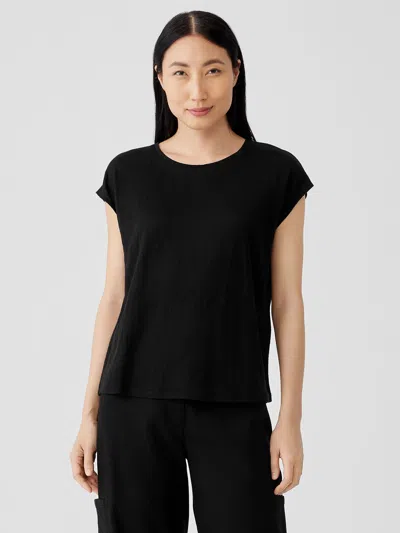 Eileen Fisher Organic Linen Jersey Shirred-back Top In Black