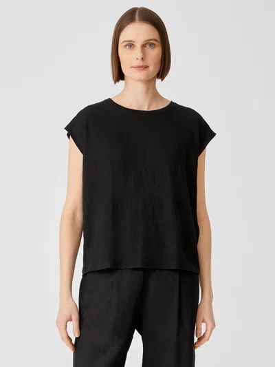 Eileen Fisher Organic Linen Jersey Shirred-back Top In Black