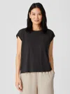 Eileen Fisher Organic Linen Jersey Shirred-back Top In Gray