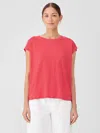 Eileen Fisher Organic Linen Jersey Shirred-back Top In Green