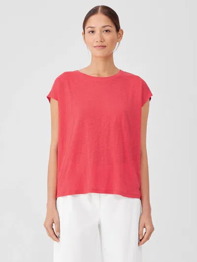 Eileen Fisher Organic Linen Jersey Shirred-back Top In Green