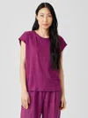 Eileen Fisher Organic Linen Jersey Shirred-back Top In Pink