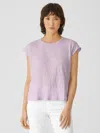 Eileen Fisher Organic Linen Jersey Shirred-back Top In Purple