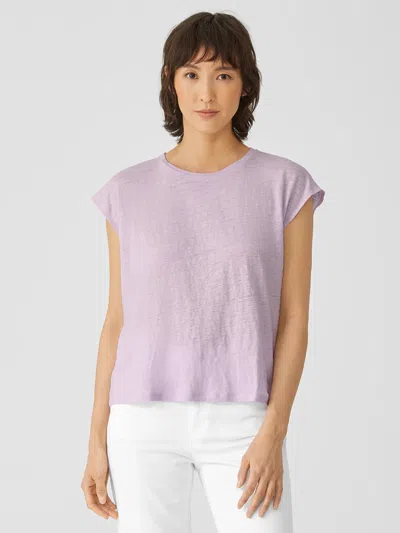 Eileen Fisher Organic Linen Jersey Shirred-back Top In Purple